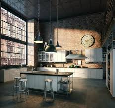 Cuisine Industrielle Par Excellence Style Loft New Yorkais Mur En Briques Suspension In Industrial Interior Kitchen Interior Design Kitchen Kitchen Interior