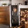 A scandinavian wood stove heats a modern space with an open floorplan. 1