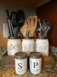 Mason Jar Utensil Holder Canister Set Mason Jar Soap Dispenser Salt And Pepper Shakers Utensil Jars Kitchen Storage Mason Jar Storage Easy Home Decor Mason Jar Holder Rustic Country Kitchens