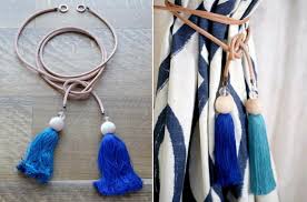 Zuerst sollen sie den umfang des gebündelten vorhangs ausmessen, um die länge des jutebandes zu bestimmen. Gardinen Raffhalter Quasten Lederband Selber Machen Tassel Necklace Jewelry Diy