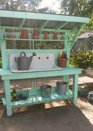 Two Men And A Little Farm Covered Potting Bench Inspiration Thursday Outdoor Potting Bench Garden Sink Potting Bench