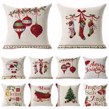 Cotton Linen Christmas Xmas Socks Pillow Case Throw Cushion Cover Home Decor Linen Pillow Cases Christmas Cushions Christmas Linen