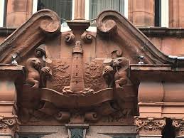 Still getting to know the neighbours around my new, West George Street  office, and much taken by this block, opposite (one of Glasgow's original  'Jolly red giants'). Originally called Ocean Chambers, it