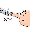 You insert the tip of the nail in that shape and when you squeeze the handle a movable blade cuts the nail. 1