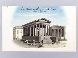 It is flanked by two heavy consoles that probably held the hinges of the shutters that protected the temple door. La Maison Carree A Nimes Beau Lavis Original On Joint Plan Geometral De La Maison Carree A Nimes Von Bonnet J 1905 Signed By Author S Kunst Nbsp Nbsp Grafik Nbsp Nbsp Poster Librairie Du Cardinal