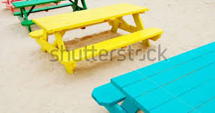 Colorful Picnic Tables Stock Photo 34594834 Shutterstock Colorful Picnic Painted Picnic Tables Picnic Table