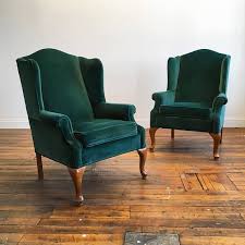 Queen Anne Velvet Wingback Chairs By Rowe Velvet Wingback Chair Chair Wingback Chair