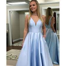 Sleeveless A Line Satin Cheap Backless Tulle Long Prom Dress Fc507 In 2021 Prom Dresses With Pockets Prom Dresses Blue Backless Prom Dresses