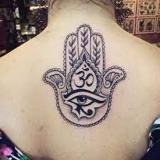 Hand with tattoo outline illustration. 245 Spiritual Hamsa Tattoo Designs 2021 Hand With Eye Ideas
