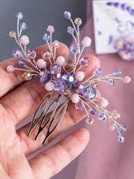 Lavender Bridal Hair Comb Purple Headpiece Wedding Hair Accessories Purple Jewelry Set Bead Hair Accessories Purple Jewelry Set Wedding Hair Accessories