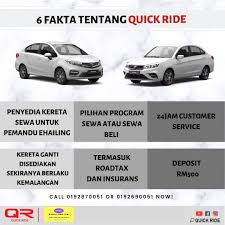 Perkhidmatan sewa kereta yang terbaik. Quick Ride 60 3 2727 0051 Level 18 Menara Kembar Bank Rakyat No 33 Jalan Rakyat 50470 Kuala Lumpur Malaysia