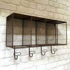 Vintage Industrial Style Metal Wall Shelf Unit Rack Coat Hooks Storage Basket Metal Wall Shelves Wall Shelf Unit Industrial Style