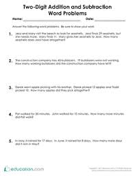 Two Digit Addition And Subtraction Word Problems Worksheet Education Com In 2020 Subtraction Word Problems Word Problems Word Problem Worksheets