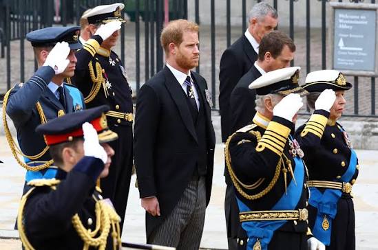 Prince William and Prince Harry walked side by side during the funeral  processions for Queen Elizabeth II, but the divisions in the royal family  were still visible. Stripped of his military uniform,