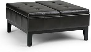 Gdf studio berkeley espresso leather storage ottoman coffee table. Amazon Com Simplihome Dover 36 Inch Wide Square Coffee Table Lift Top Storage Ottoman Cocktail Footrest Stool In Upholstered Tanners Brown Tufted Faux Leather For The Living Room Contemporary Furniture Decor