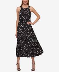 Black And White Spot Midi Dress Tommy Hilfiger Polka Dot Midi Dress In Black White Modesens Womens Dresses Womens Midi Dresses Dot Dress