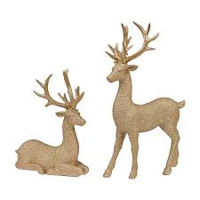 Posing Golden Reindeer Statues Set Of 2 Kirklands Reindeer Statue Christmas Vignettes Woodland Christmas