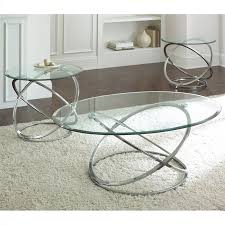 Steve Silver Company Orion 3 Pack Chrome Cocktail And End Tables Set 3 Piece Coffee Table Set Silver Coffee Table Coffee Table Setting
