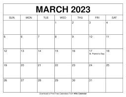 March Calendar Printable Free