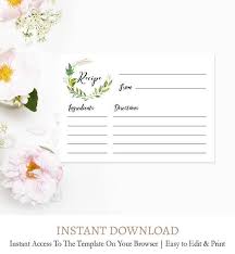 Greenery Recipe Template Green Wreath Recipe Card Template Etsy Recipe Cards Template Bridal Recipe Cards Bridal Shower Recipes Cards