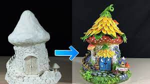 Make A Sunflower Solar Fairy House Using Das Clay And Empty Bottle Youtube Clay Fairy House Solar Fairy House Fairy House