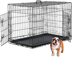 Buy Hcy Dog Crate Dog Kennel 48 Inch Double Door Metal Crate Foldable Puppy Supplies Cage With Divider Panel Handle Plastic Tray For Pet Animals Outdoor Indoor 48 Inch Black 48in Online