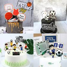 From football cupcake cases and stands, to wafer and sugar cupcake toppers, football shaped tins and football player decorations; New Football Basketball Happy Birthday Cake Topper Sport Theme Birthday Cake Topper For Kids Birthday Party Cake Decorations Cake Decorating Supplies Aliexpress