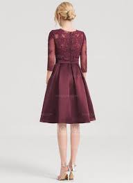 136 00 A Line Princess Scoop Neck Knee Length Satin Cocktail Dress Jj S House Satin Cocktail Dress Long Sleeve Prom Dress Lace Prom Dresses Long With Sleeves