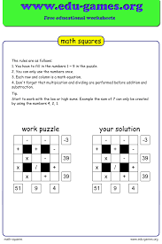 Brainteasers and logical puzzle are my favorites. Math Squares Puzzle Worksheet Maker Edu Games Org