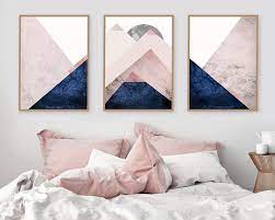 Set Of 3 Prints Mountain Print Set Navy Blush Trending Now Navy Bedrooms Bedroom Decor Living Room Art