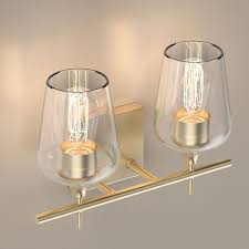 This stylish candlestick on the wall is a beautiful combination of steel structure in shades of bronze or old gold and glass candlestick. Clear Glass Shade Vanity Lights Fixture Bell Shape With Brass Gold Fi Ledmyplace