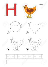 The heaviest lines used in drafting, serving as a frame for a drawing and establishing a space between the drawing and the edge of the paper. Vector Illustrated Alphabet With Kid Educational Games To Learn Handwriting With Easy Game Level For Preschool Children Kid Drawing Tutorial For Letter H Hen Stock Photo Picture And Royalty Free Image Image