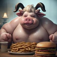 Grotesque obese pig creature, pig nose, snot dripp... - AI Art