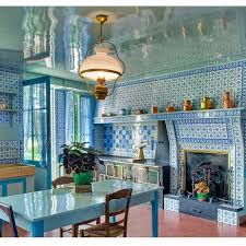 Art Istic Licence Interiors Monet S Kitchen Blue And Shiny And Tiled Giverny France Monet Kitchen Elegant Blue Glossy Kitchen Giverny Interior