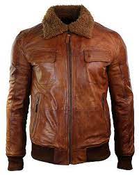 Mens B3 Bomber Rust Tan Brown Removable Fur Collar Aviator Pilot Leather Jacket Distressed Leather Jacket Leather Jackets Online Pilot Leather Jacket