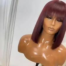 Kleur Pruik 99j Bordeauxrode Korte Bob Menselijk Haar Pruik Met Franje Voor  Vrouwen Rechte Bob Pruiken Met Pony Donkerbruine Balayage Kleur