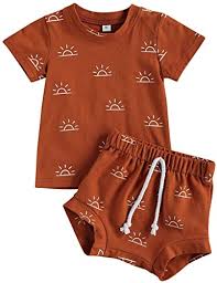 Amazon Com Toddler Baby Boy Girl Outfits 2pcs Summer Shorts Set Sun Print Short Sleeve Tops T Shirt And Shorts Clothes Set Clothing Shoes Jewelry