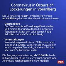 Bei einer im mai 2020 in österreich durchgeführten umfrage zur lockerung der maßnahmen gegen das coronavirus waren 35 prozent der befragten sehr erleichtert darüber. Zeit Im Bild Lockerungen In Vorarlberg Ab 15 Marz Offnet Die Gastronomie In Vorarlberg Wieder Auch Veranstaltungen Mit Bis Zu 100 Personen Sind Wieder Moglich In Beiden Fallen Ist Ein Negatives