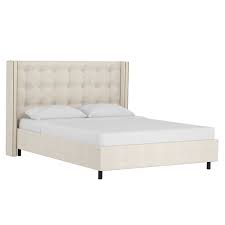 Charming wingback platform bed over full size navy blue linen upholstered mid century ideas. Skyline Furniture King Button Tufted Wingback Platform Bed With Nail Buttons In Linen Talc The Home Depot Canada