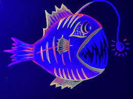 Black Light Angler Fish Etsy In 2021 Sea Life Art Jellyfish Painting Cool Art