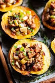 This Roasted Acorn Squash Is Stuffed To The Max With Savory Sausage Veggies A Savory Acorn Squash Recipe Acorn Squash Recipes Stuffed Acorn Squash Vegetarian
