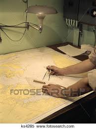 1960s Man Hands Nautical Navigation Tools Compass Map Chart