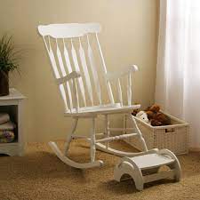 Find nursery gliders to help rock your little one to sleep. White Nursery Rocker Stool Www Hayneedle Com Rocking Chair Nursery White Rocking Chairs White Wooden Rocking Chair