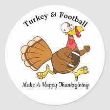 Thanksgiving Football Turkey Running Classic Round Sticker Zazzle Com Thanksgiving Football Turkey Football Round Stickers