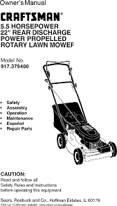 If the cylinder compression pressure is low (refer to your service manual for test procedures and specifications), first, check to ensure that the. Craftsman 917379400 User Manual Rotary Lawn Mower Manuals And Guides L0030183