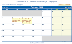 February 2019 Calendar With Holidays Singapore 2019 Calendar Calendar Singapore