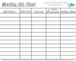 Printable Monthly Bill Chart Office Billing Bill