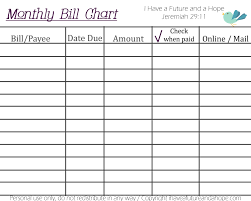 printable monthly bill chart bill calendar bill template