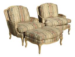 Sam Moore French Striped Accent Chair Ottoman Set Of 3 On Chairish Com Chair And Ottoman Set Chair Stripe Accent Chair