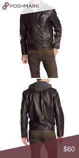Levi S Men S Faux Leather Jacket With Hood Like New Levi S Faux Leather Dark Brown Leather Ja Leather Jacket With Hood Leather Jacket Faux Leather Jacket Men